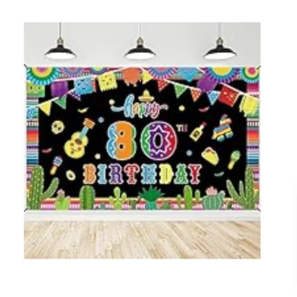 80th XL Birthday Fiesta Mexican Banner Indoor Outdoor Celebration